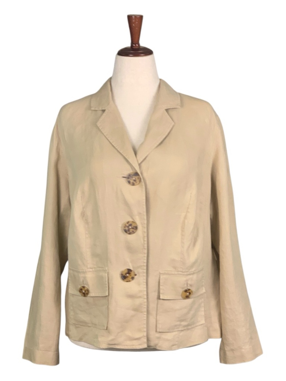 Carole Little 100% Linen Beige Button Front Jacket Blazer Lagen Look Scandi 1X